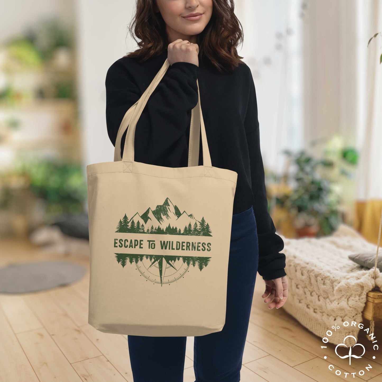 ESCAPE TO WILDERNESS Organic Cotton Medium Tote Bag