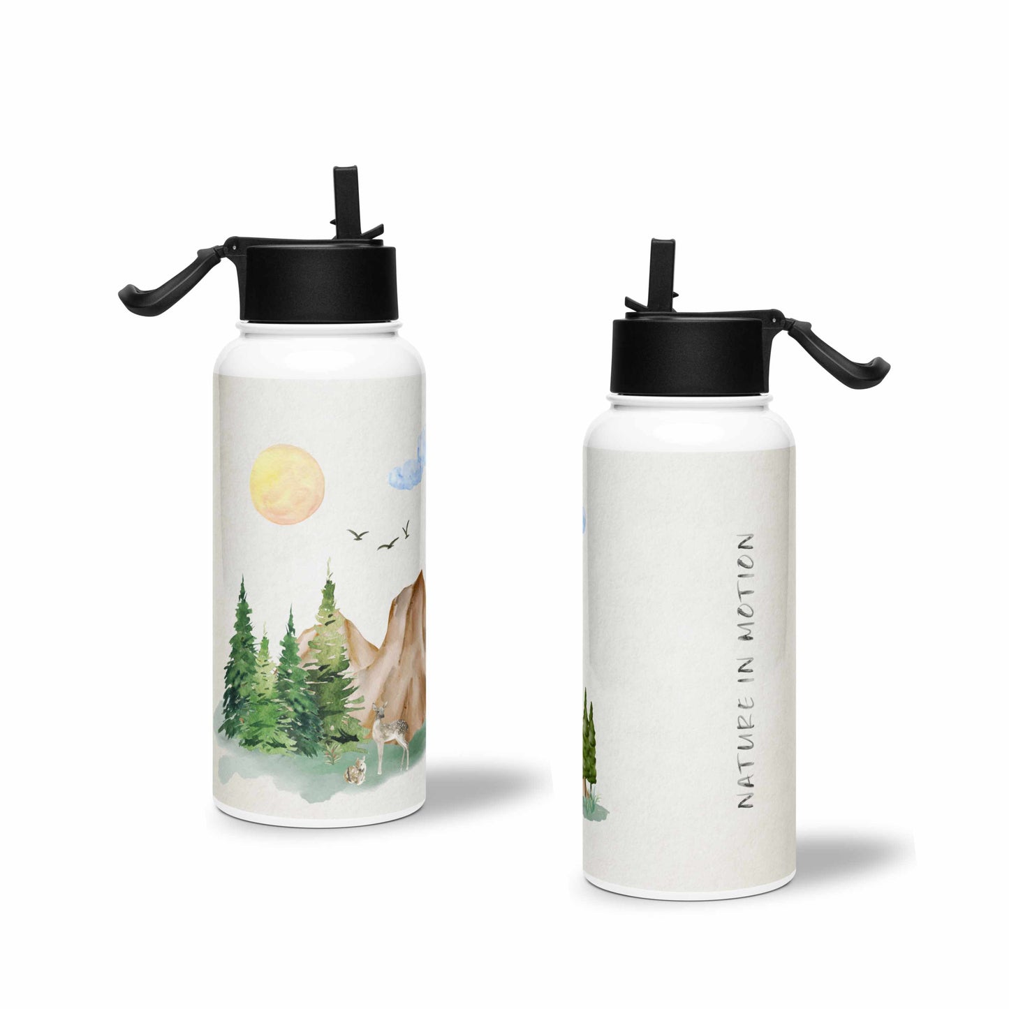 NATURE IN MOTION Stainless Steel Water Bottle with Straw Lid