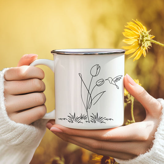 Fresh Feeling Enamel Mug - Tulip and Hummingbird