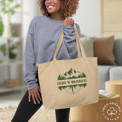 ESCAPE TO WILDERNESS Large Organic Cotton Tote Bag
