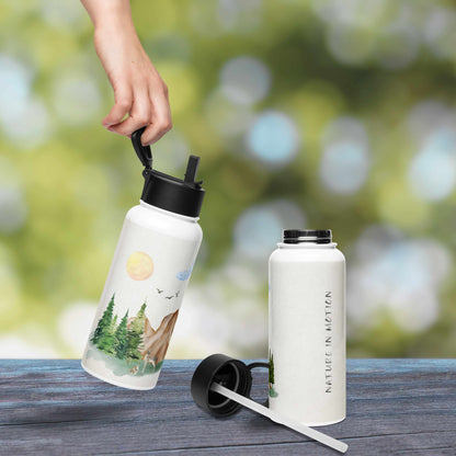 NATURE IN MOTION Stainless Steel Water Bottle with Straw Lid
