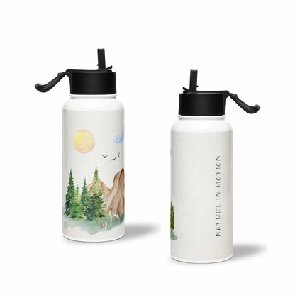 NATURE IN MOTION Stainless Steel Water Bottle with Straw Lid